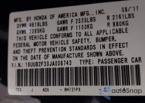 2018 Acura Tlx from USA, damaged, VIN 19UUB2F30JA006743